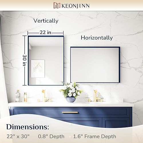 Miniatura 262 de Keonjinn Espejo de baño dorado de 48 x 36 pulgadas, espejo rectangular con marco de metal dorado cepillado, espejo de pared grande rectangular