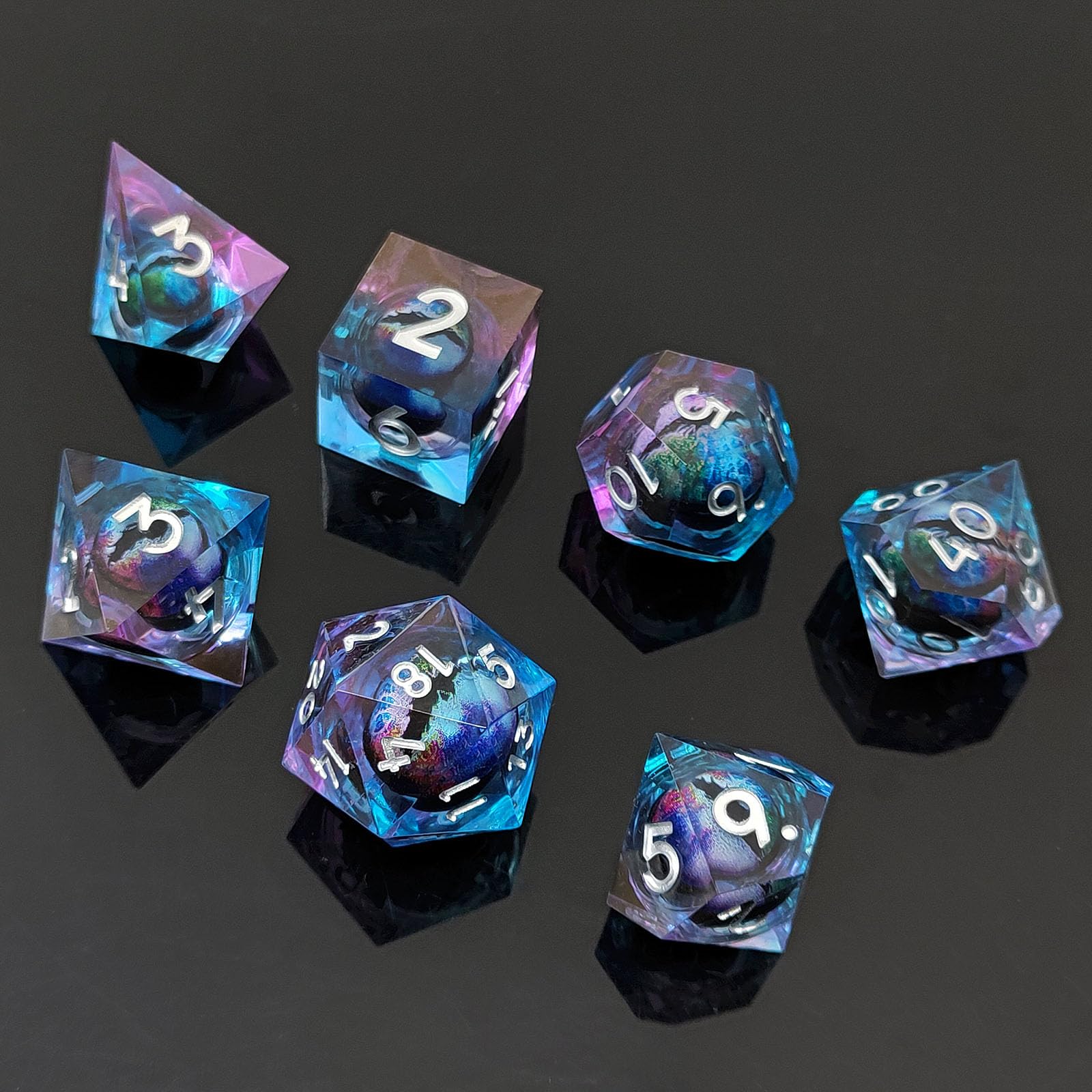 ORUZA 7 PCS Dragon Eye DND Dice Liquid Core D&D Dice Resin Sharp Edge Polyhedral D&D Dice Set for Dungeons and Dragons Role Playing Die D20 D12 D10 D8 D6 D4 D% - Image 4