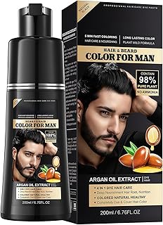 Shampooing Colorant Noir 3-en-1 pour Cheveux & Barbe, Soin Colorant Permanent à Couverture Naturelle des Cheveux Blancs pour Homme et Femme, 200ml