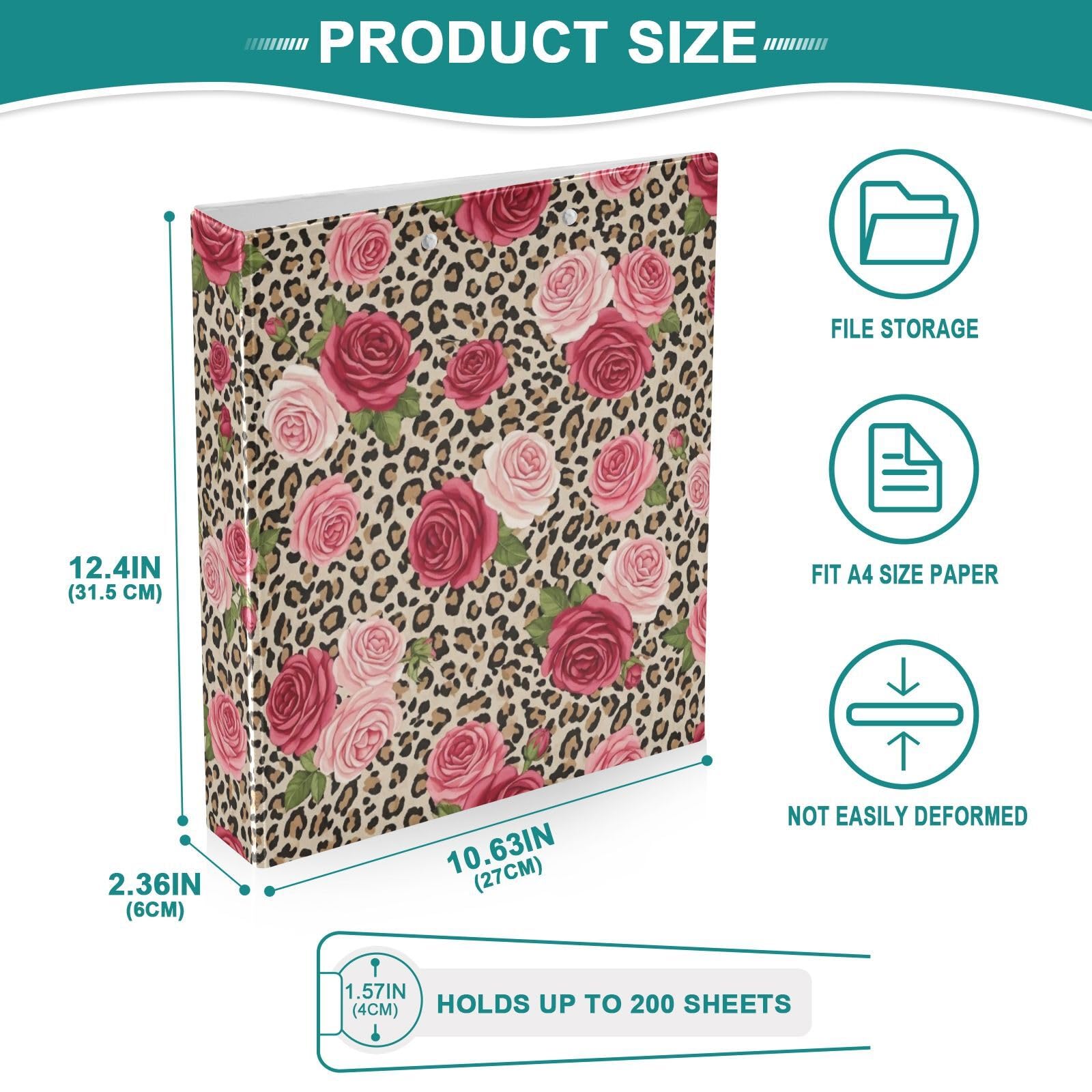Red Roses Green Leaves 3 Ring Binder, Flexible D Ring Binder with Pockets, 3 Ring Binders for School, College, Office (2 Pack)