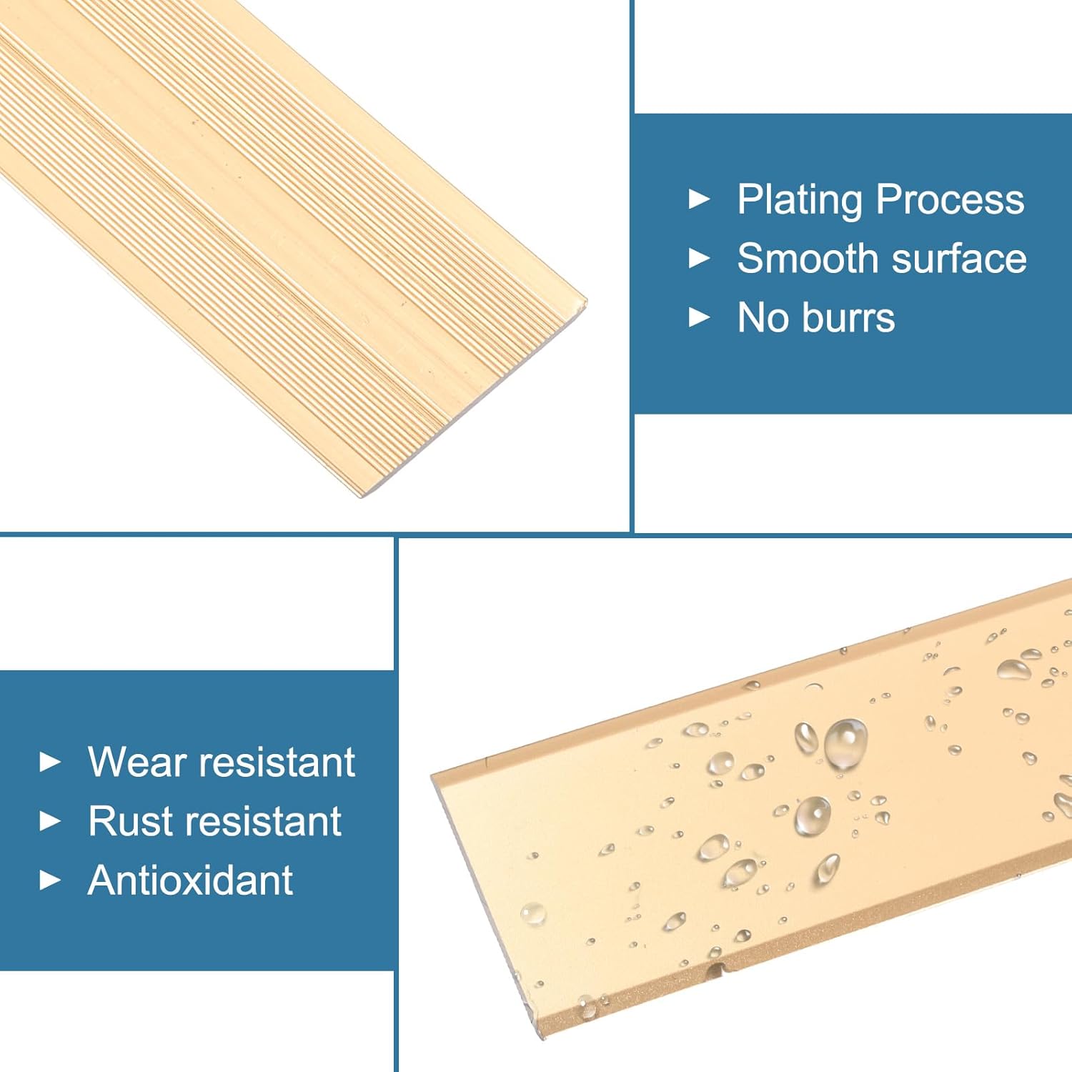 uxcell 3 Pcs Aluminum Flat Molding Floor Transition Strip, 1.4" x3 Ft Flat Divider Strip Trim for Doorway, Laminate Flooring, Joining Flooring Gaps of Laminate Planks Tile, Gold