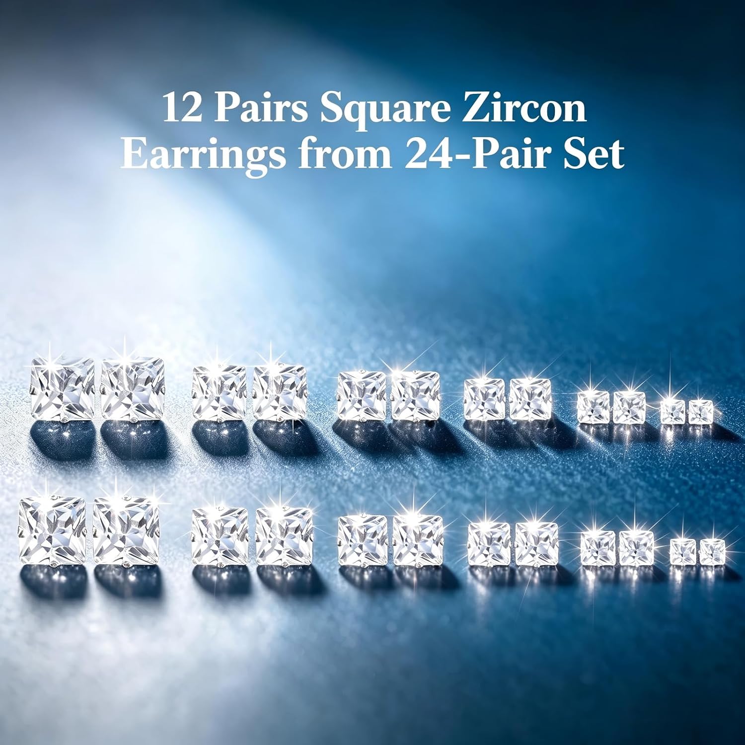 24 Pairs Hypoallergenic Cubic Zirconia Silver Stud Earrings Set for Women Men - Flat Back Surgical Stainless Steel Round & Square CZ Studs Set, Cartilage Earrings for Multiple Piercing Sensitive Ears