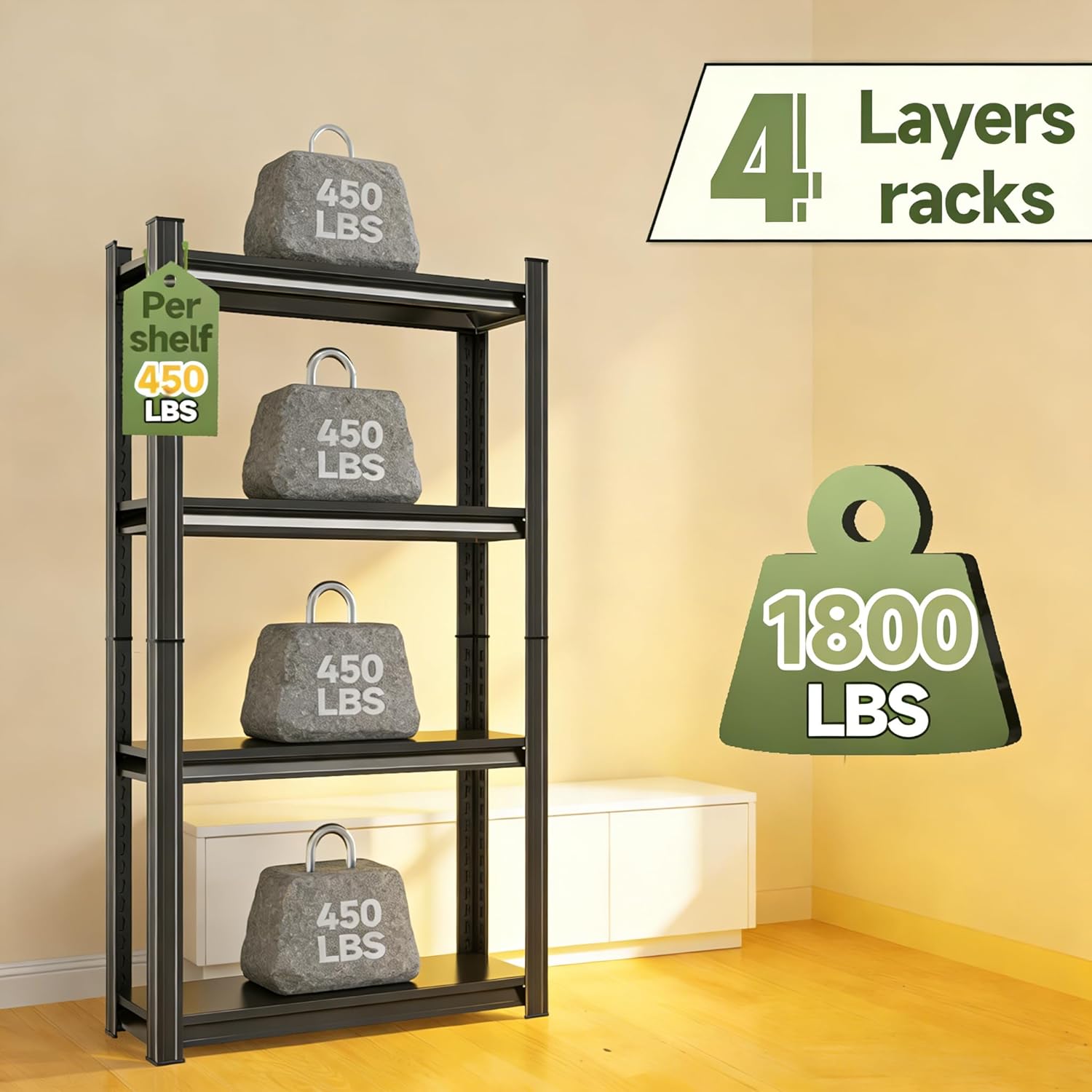 Book Shelf Industrial 4-Tier Bookshelves Black, Adjustable Wide Storage, Easy to Assemble for Office (44.09" H * 35.43" W * 13.78" D)