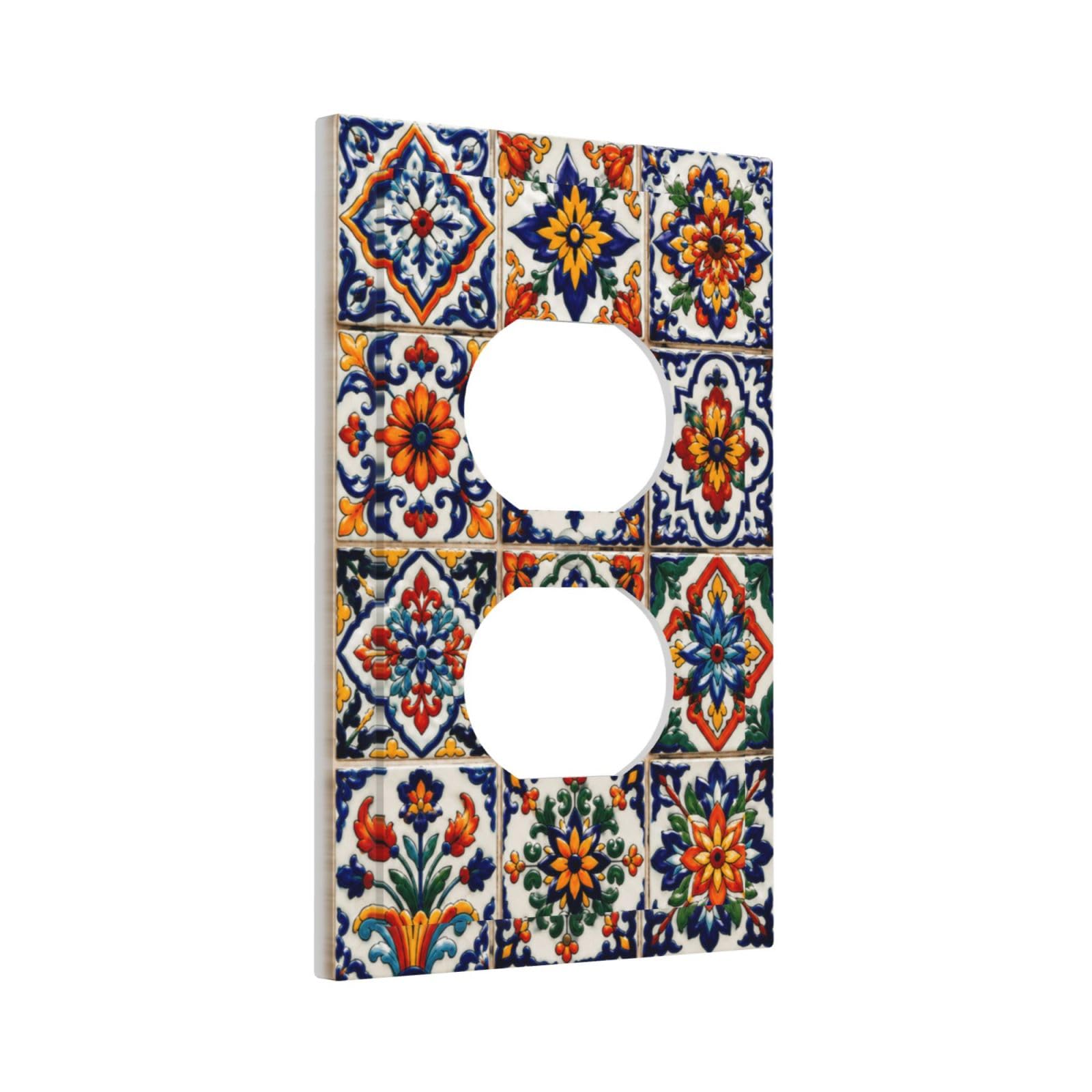 Thsanju Vintage Ceramic Talavera Single Toggle Wall Plate Decorative Outlet Covers Colorful Floral Geometric 1 Gang Light Switch Cover Electrical Switchplate Faceplate for Kitchen Bathroom Home Home