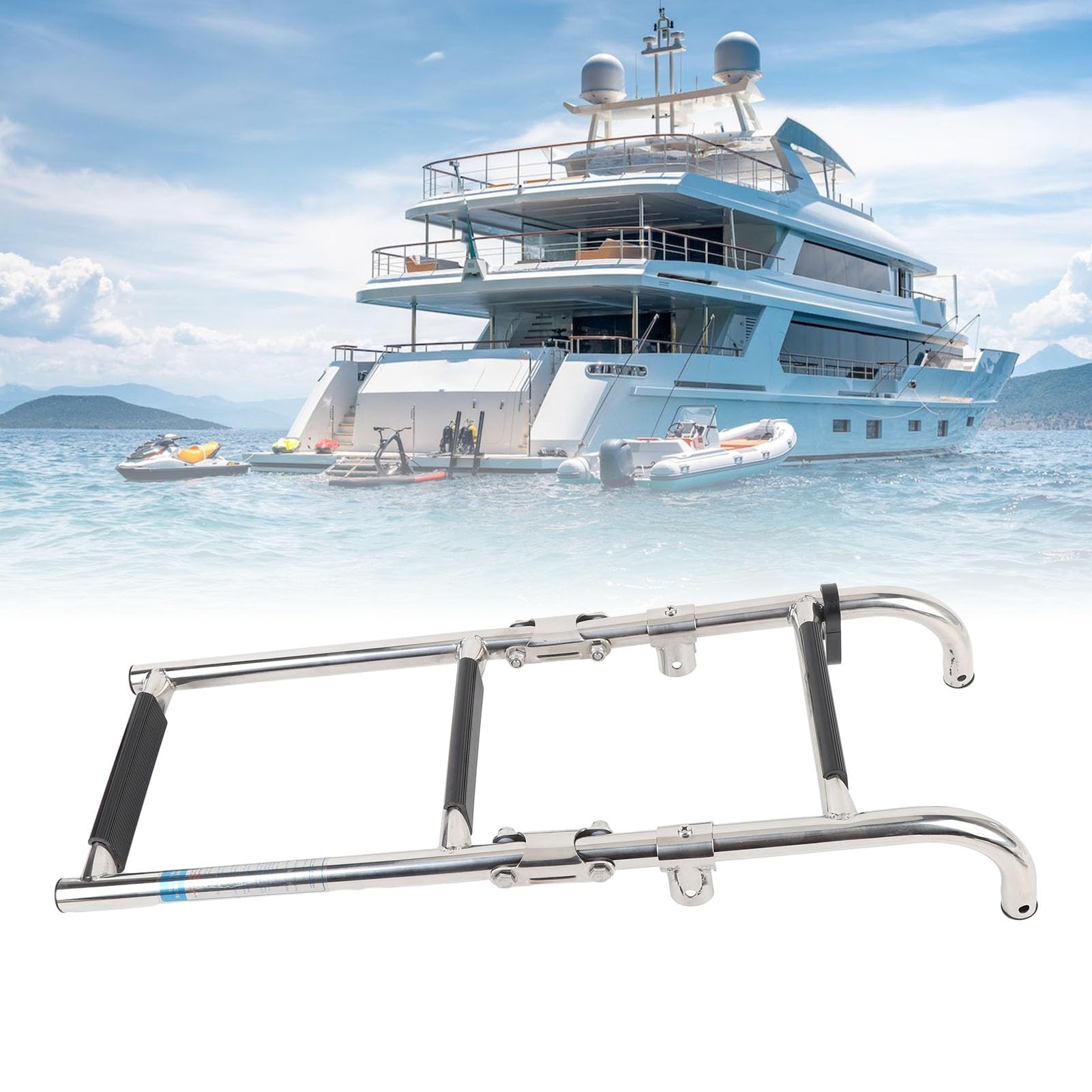 Scaletta per Barca a 3 Gradini, Scaletta Pieghevole per Barca Scaletta Bagno In Acciaio Inox con Impugnatura Migliorata Scaletta per Barca Marina per Yacht, Banchina, Piscine