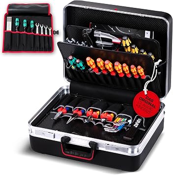 PARAT Classic KingSize Tool Box for 50 Tools, Includes Basic Roll-Up Case 8, Aluminium Tool Box with X-ABS Shell and Base Tray, Tool Box with Telescopic Drawer and Grid Hinges