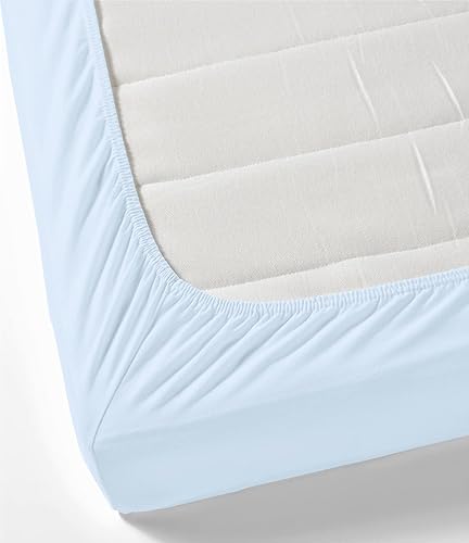 Miniatura 3 de Juego de sábanas de 1000 hilos de algodón 100 % puro, 4 piezas, color azul claro, hilos de algodón peinado de fibra larga de una sola capa, el mejor