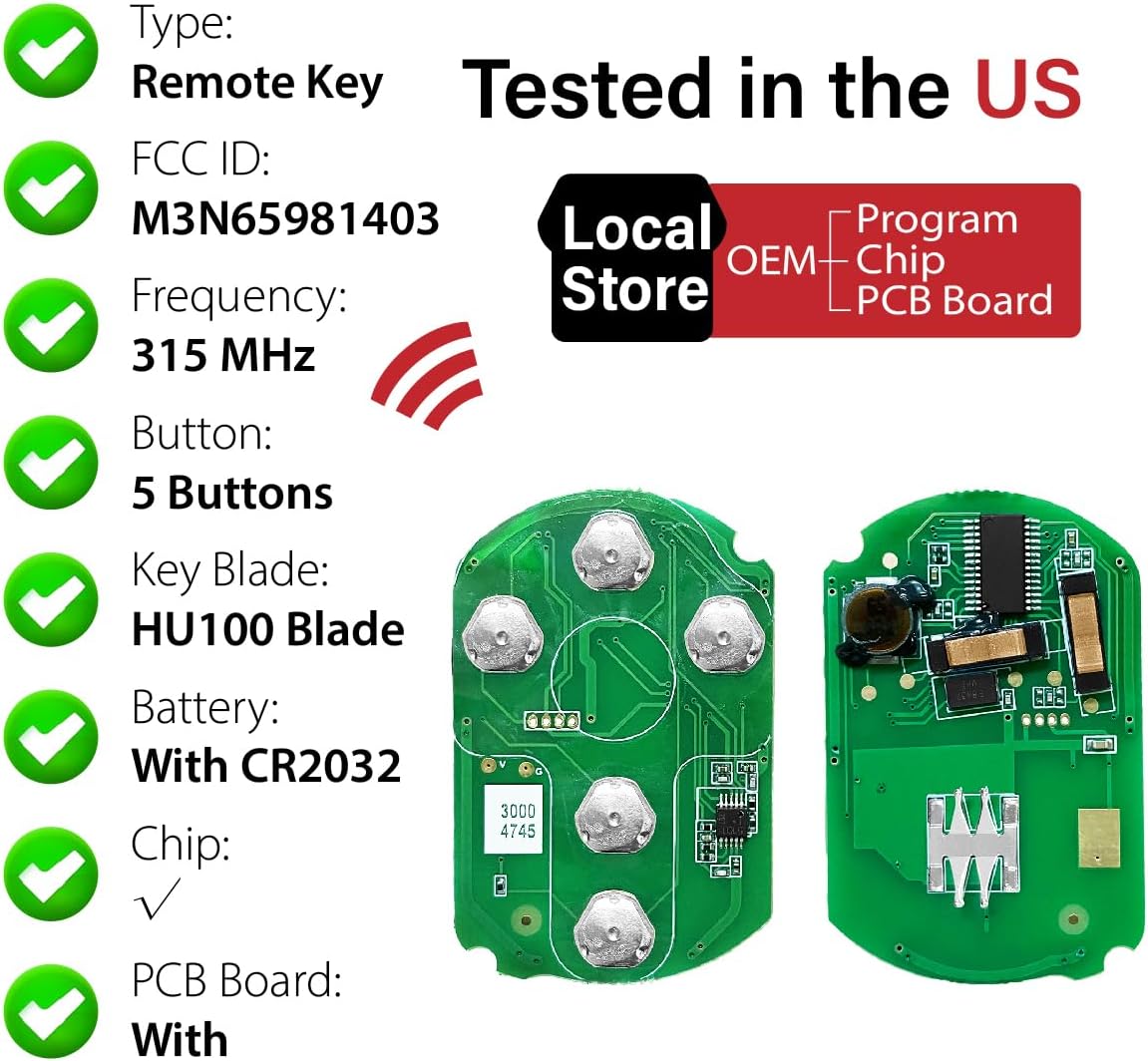 Replacement for 2005 2006 2007 Cadillac STS Key Fob Remote Control M3N65981403 5 Buttons 315MHz