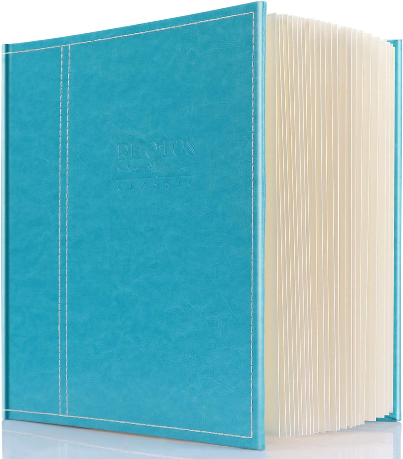 Self-Stick Page Photo Album, Family Album, Leather Cover, Holds 3X5, 4X6, 5X7, 6X8, 8X10 Photos, Waterproof, Dustproof, 11x9.5 inches, Turquoise