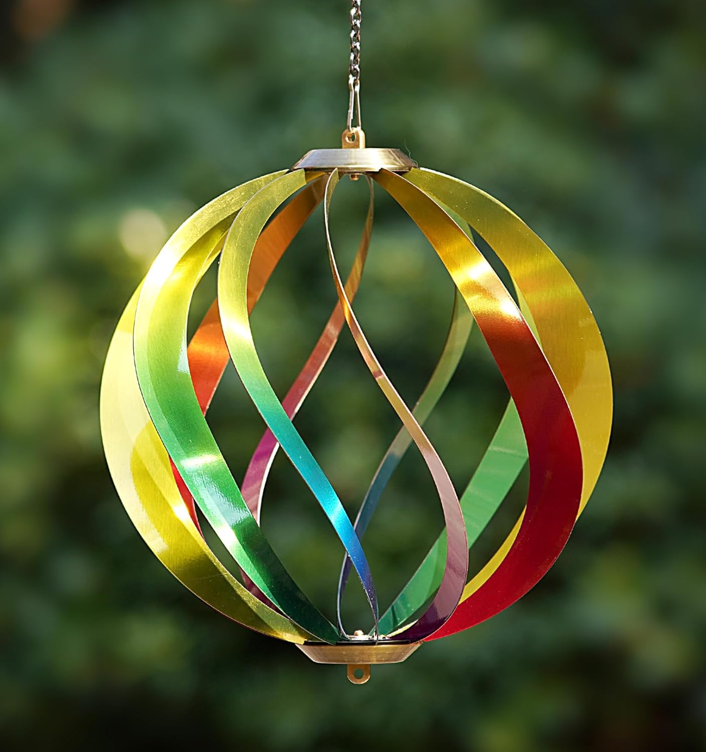 Hanging Wind Spinners Outdoor - Tool-Free Assembly Garden Wind Spinners, Spring Metal Yard Decor with Dual Hooks for DIY Accessories, Weatherproof Rust-Resistant 3D Ball(Rainbow, 8 Inch)