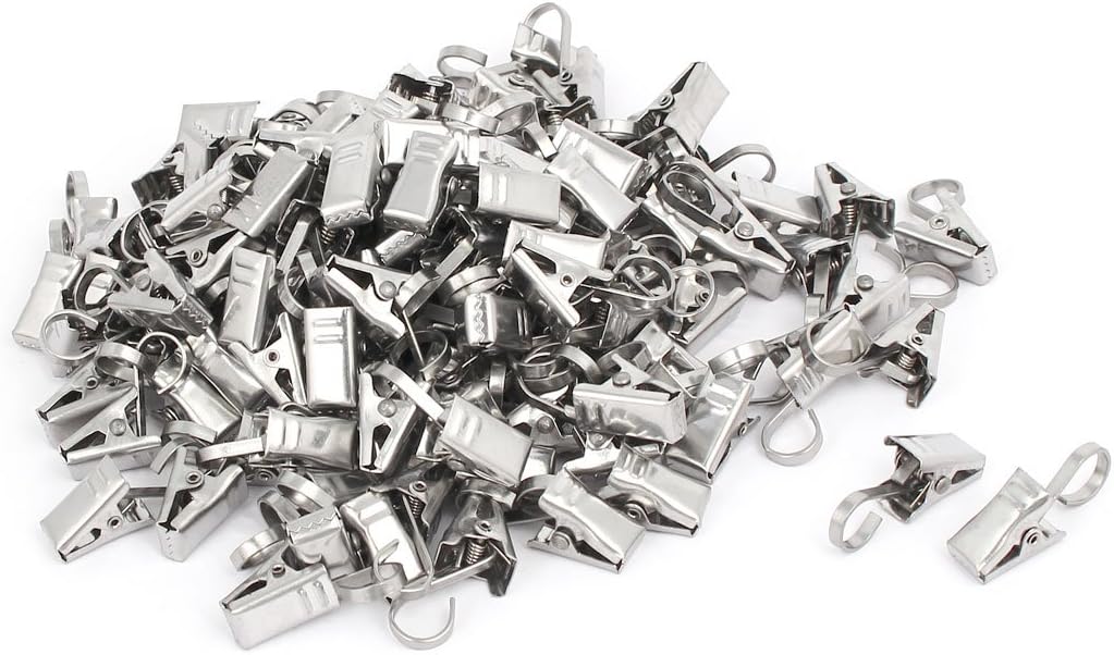 Drapes Curtain Window Treatments Stainless Steel Spring Loaded Clips Clamps w Window Treatment Sets Hook 150pcs