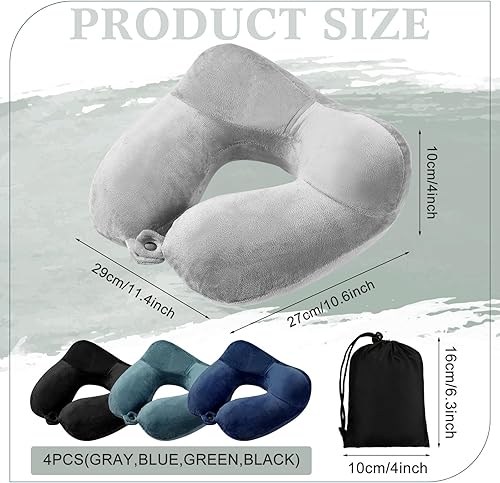 Miniatura 2 de Sintuff 4 juegos de almohadas inflables de viaje para aviones con bolsa compacta y almohada inflable de terciopelo con los ojos vendados para