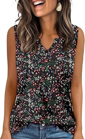 KISSMODA Tank Tops for Women Summer Casual Sleeveless Shirts Dressy Trendy V Neck Tunics Loose Notched Blouses S-3XL