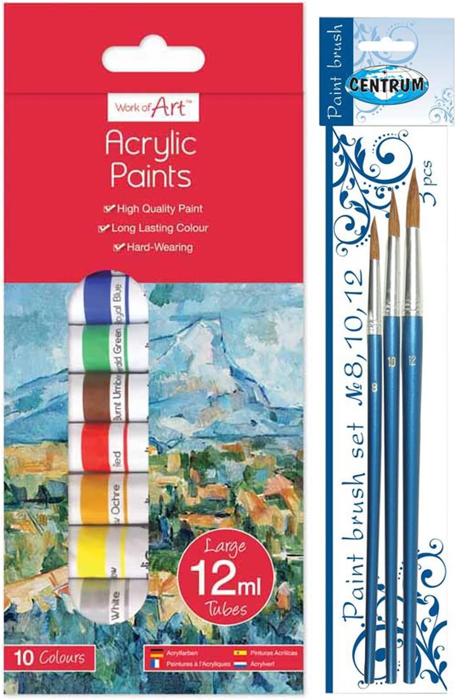 JMS we create smile Paints Set with 3 Paint Brushes Oil Paints/Acrylic Colour Kit for Artists | Crafts for Paper, Canvas, Rock Painting, Wood, Ceramic & Fabric 10 Acrylic Paint Set