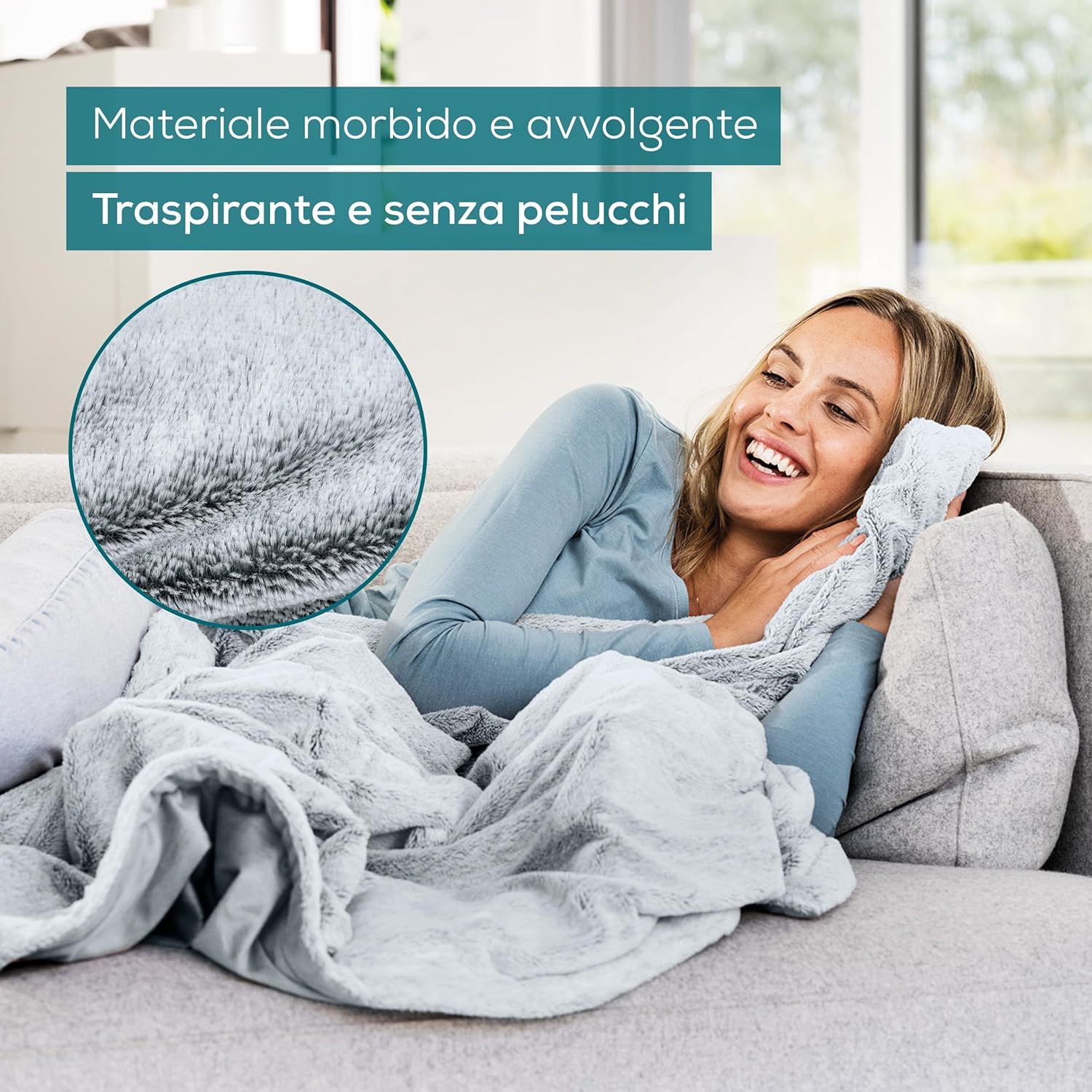 Beurer Termocoperta Beurer HD 75 Nordic Grey Green Planet coperta termica traspirante in grigio di tendenza in materiale riciclato, 6 livelli di temperatura di cui 2 ECO e spegnimento automatico