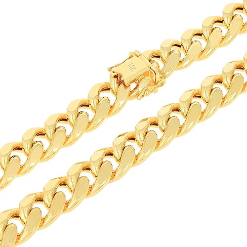Nuragold 14k Real Yellow Gold Miami Cuban Link 11mm Thick Chain Necklace (20"-30") Italian Jewelry for Men