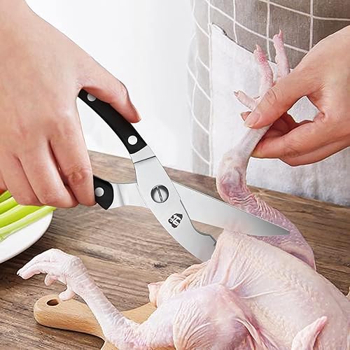 Miniatura 2 de TUO Tijeras de cocina para hierbas, pollo, carne, verduras, acero inoxidable ultra afilado de alta calidad, mango ergonómico de madera de Pakkawood