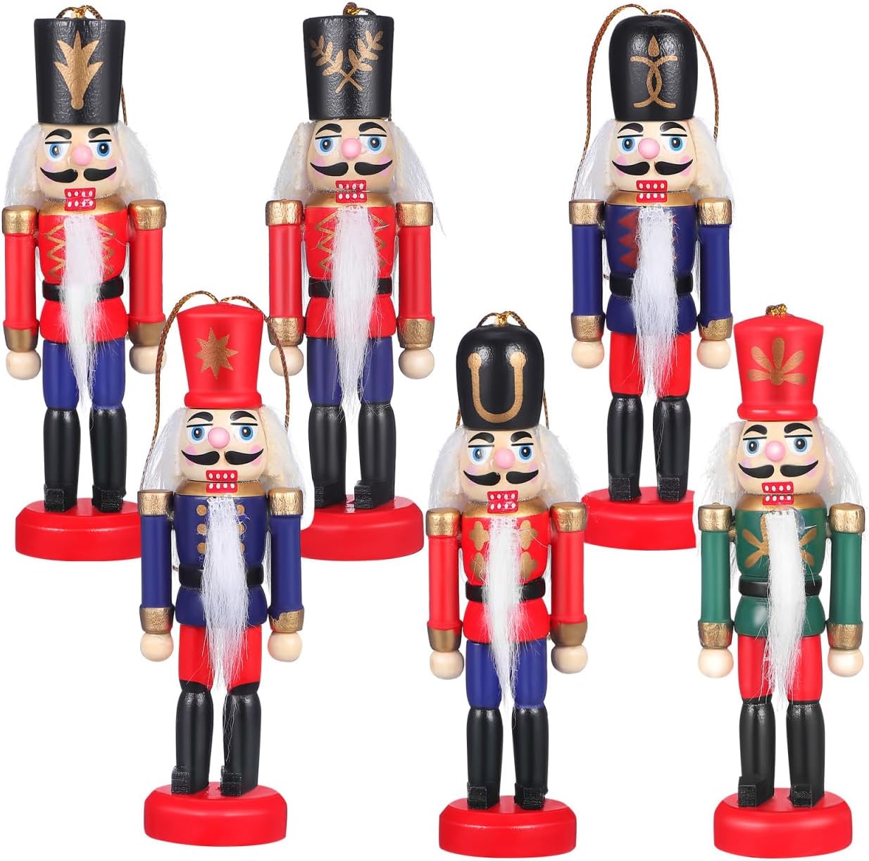 ULTECHNOVO 6 Pcs Hanging Wooden Nutcracker Soldier Ornaments 4 Inch Small Christmas Tree Decorations for Holiday Party and Home Tabletop Display