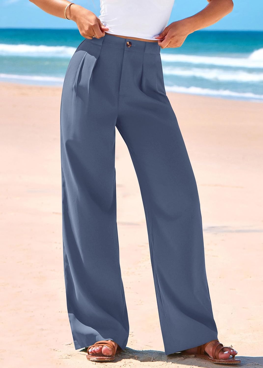 KIRUNDO Wide Leg Dress Pants for Women High Waisted Office Work Trousers Business Casual Slacks Button Flowy Palazzo Pant - Image 8