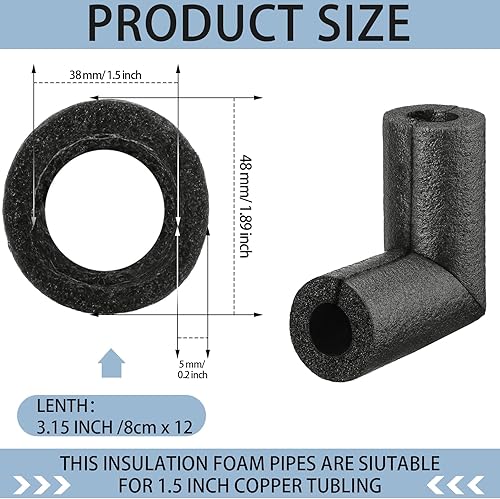 Vista 31 de Frienda Paquete de 4 tubos de espuma de aislamiento de tuberías codos de aislamiento de tubos de protección contra congelación de agua, tubo