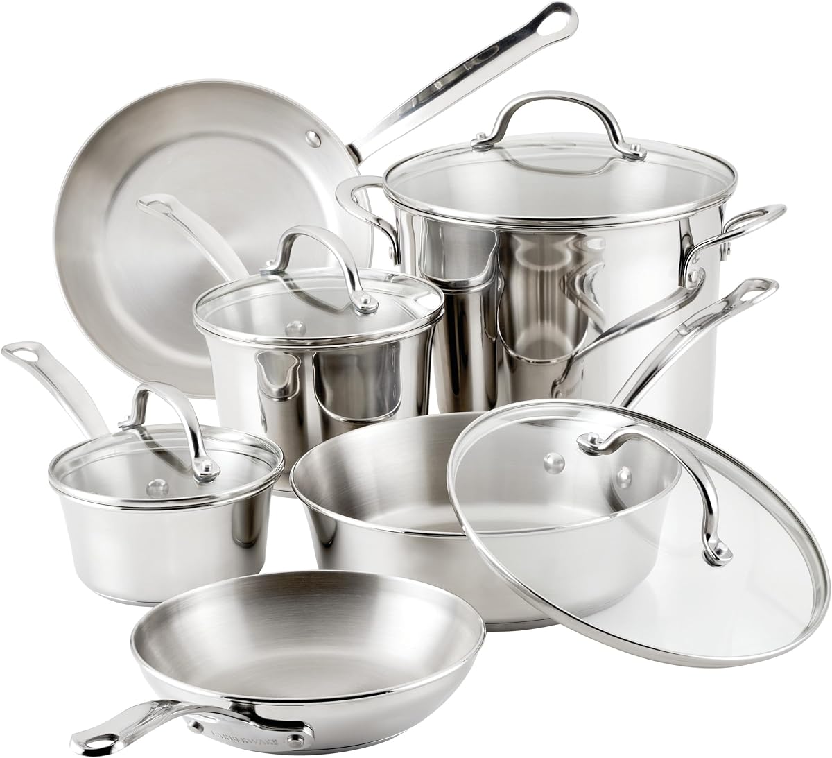Farberware Millennium Juego de ollas y sartenes de acero inoxidable, utensilios de cocina de inducción de 10 piezas, plateado