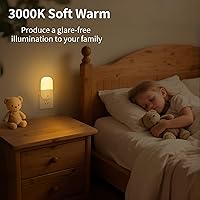 Vista 8 de Dimmable Night Light Plug in with On/Off Switch, Auto Dusk to Dawn Sensor LED Nightlights, Adjustable Brightness (Warm White) for Bathroom, Hallway