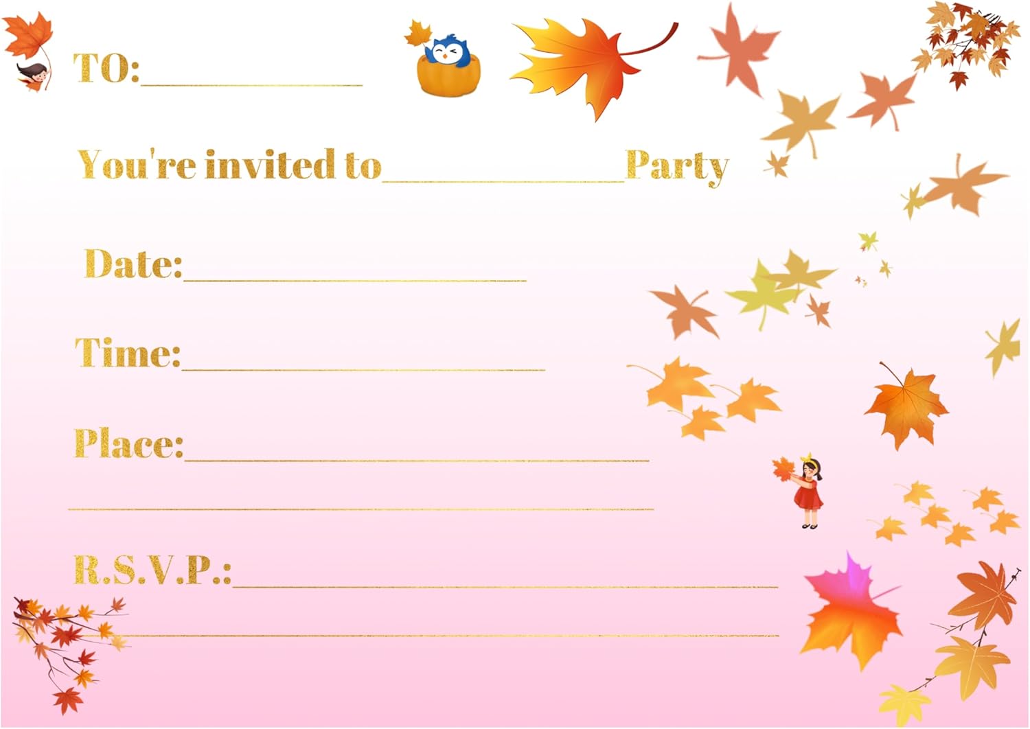 30 Pack Birthday Party Invitation Cards, Perfect for Kids, Adults, and All Celebrations,4.72 x 6.69 Inches (Leaf)