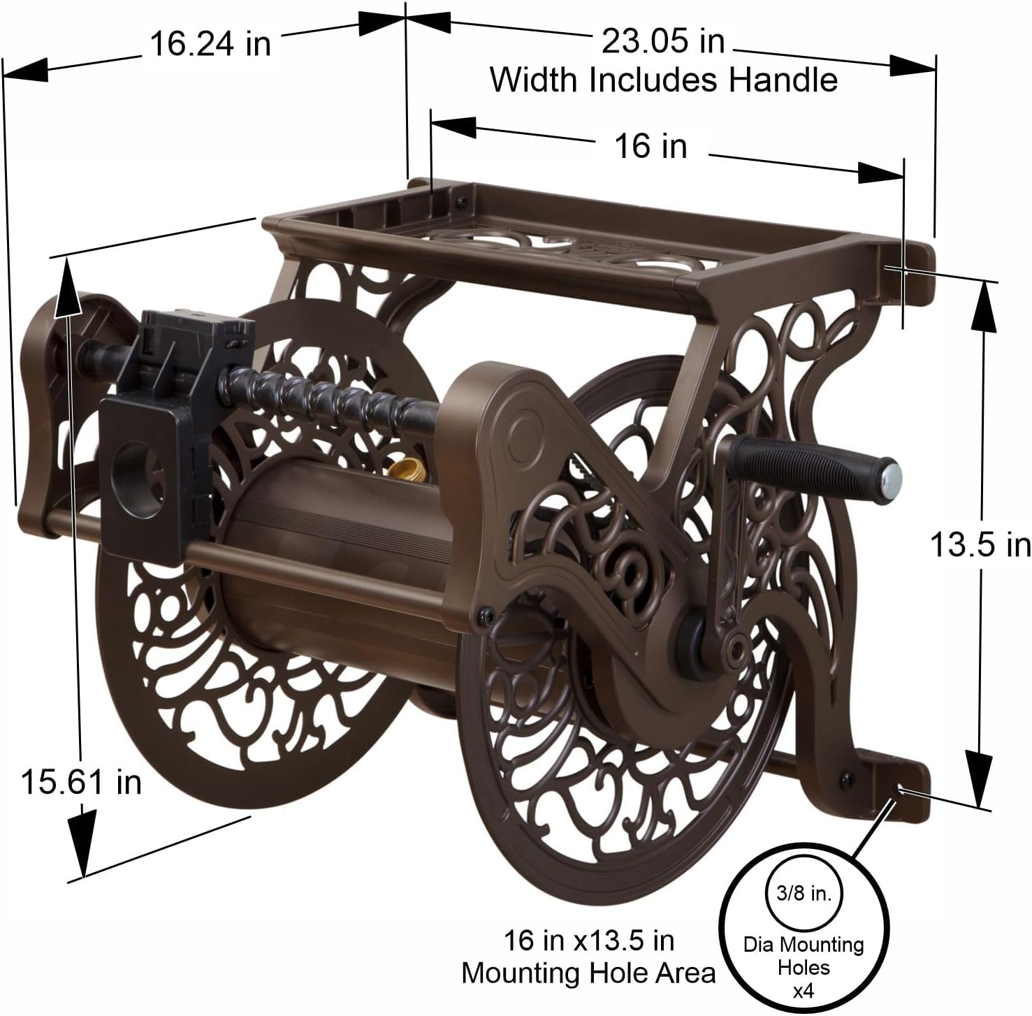 Liberty Garden 707-P Decorative Wall Mount Hose Reel with Plastic Guide, Bronze