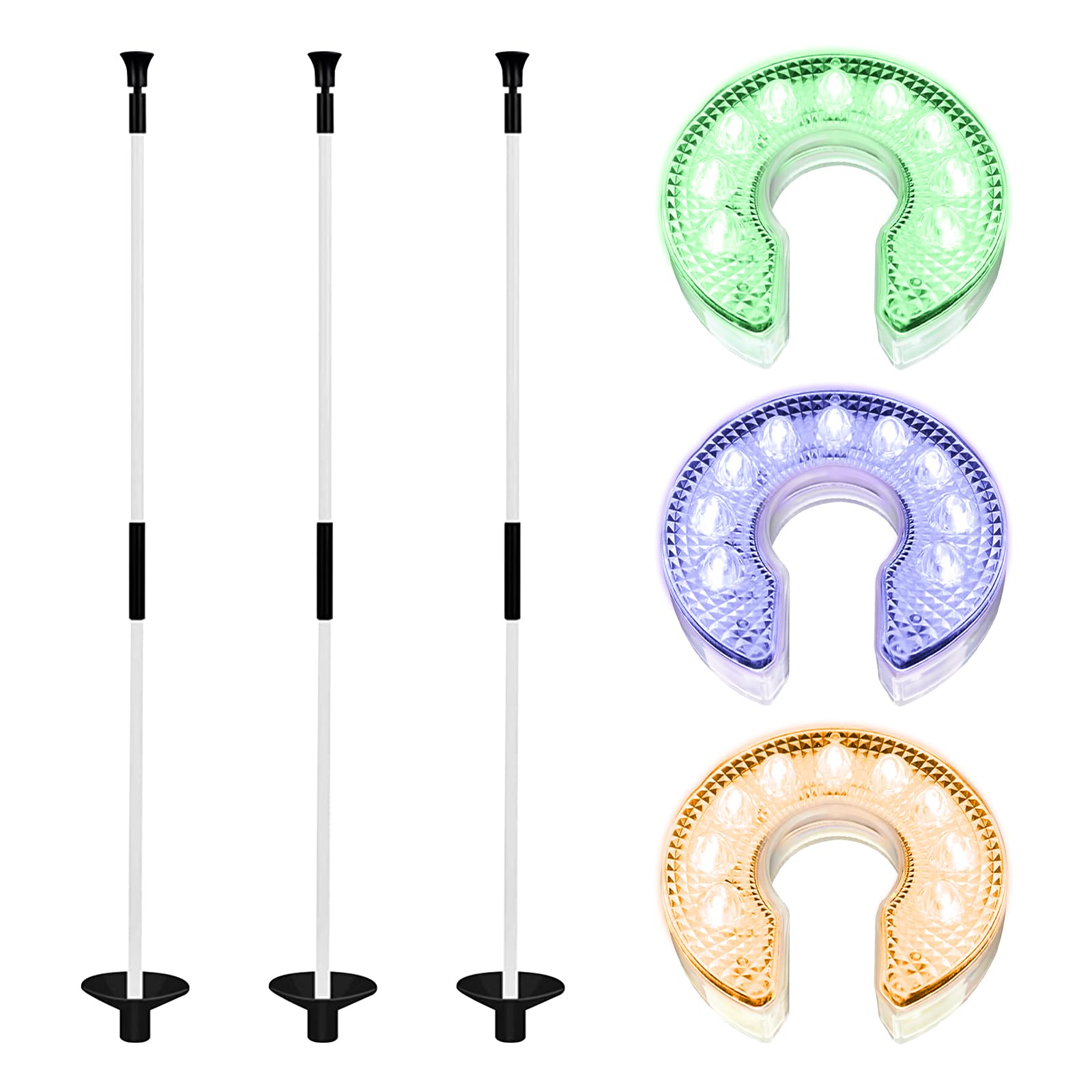 3PCS Night Golf Hole Lights with Golf Flagstick and Poles Golf Hole Cup Light Up Night Golf Party(Battery No Include)