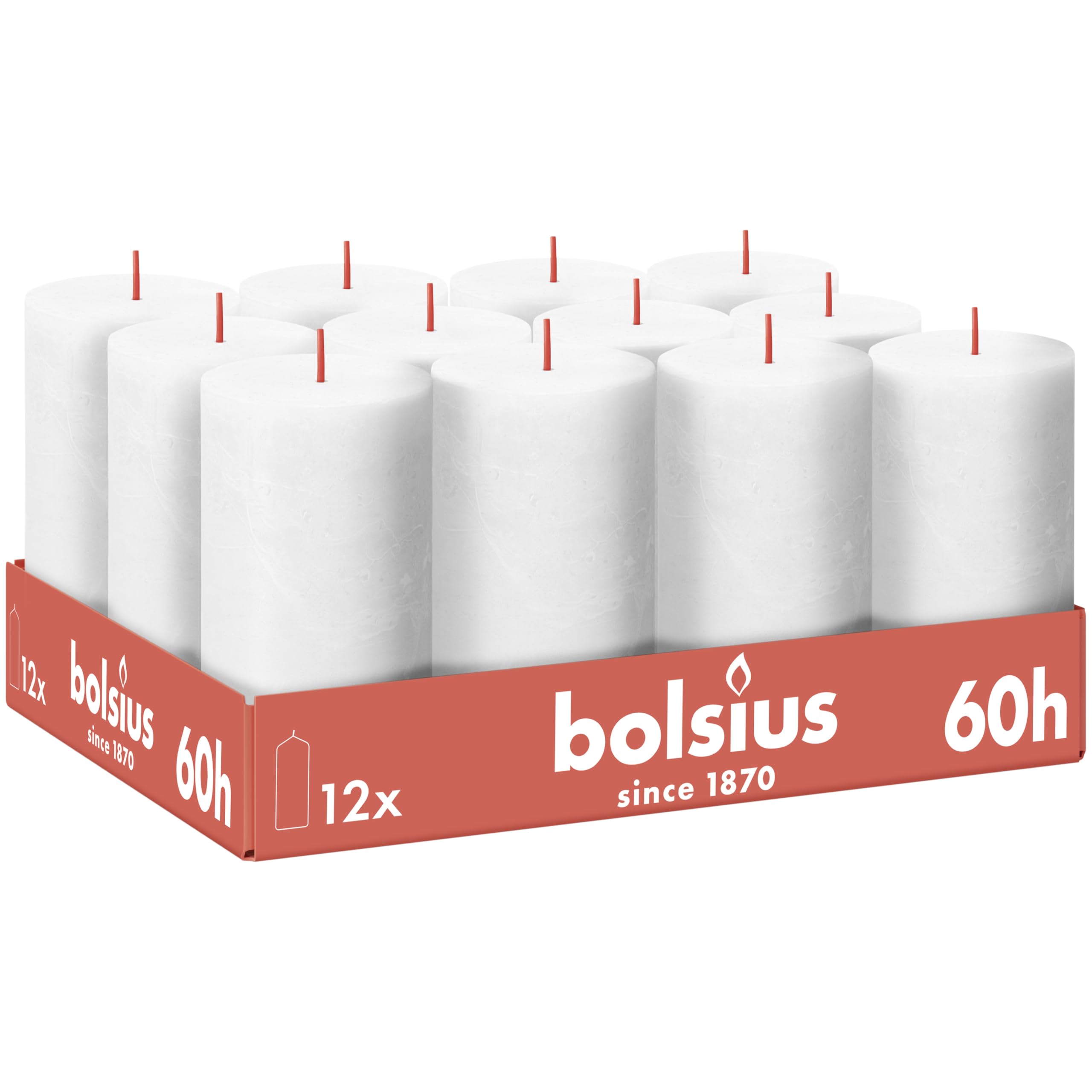Bolsius - Rustykalna świeca - biała - 12 sztuk - 13 cm - świece dekoracyjne – zawiera naturalny wosk roślinny – bez oleju palmowego