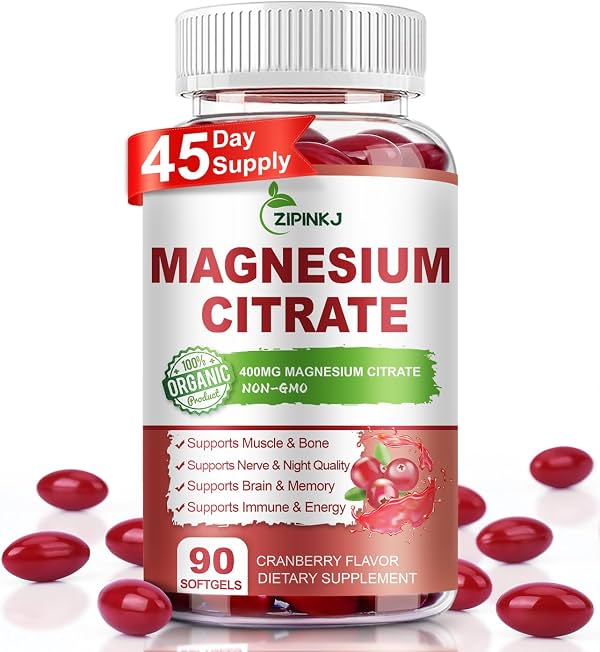 Suplementos de Citrato de Magnesio para Mujeres/Hombres, Citrato de Magnesio 400mg con Vitamina D3, Vitamina B6 y Extracto de Arándano, Alta Absorción, Mejora la Calidad Nocturna, Músculos y Huesos, 90 Unidades, Suministro para 45 Días