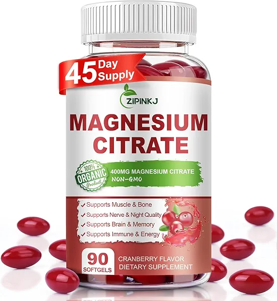 Magnesium Citrate Supplements for Women/Men, Magnesium Citrate 400mg with Vitamin D3, Vitamin B6 and Cranberry Extract High Absorption, Improved Night Quality Muscle & Bone, 90-Count, 45 Days Supply