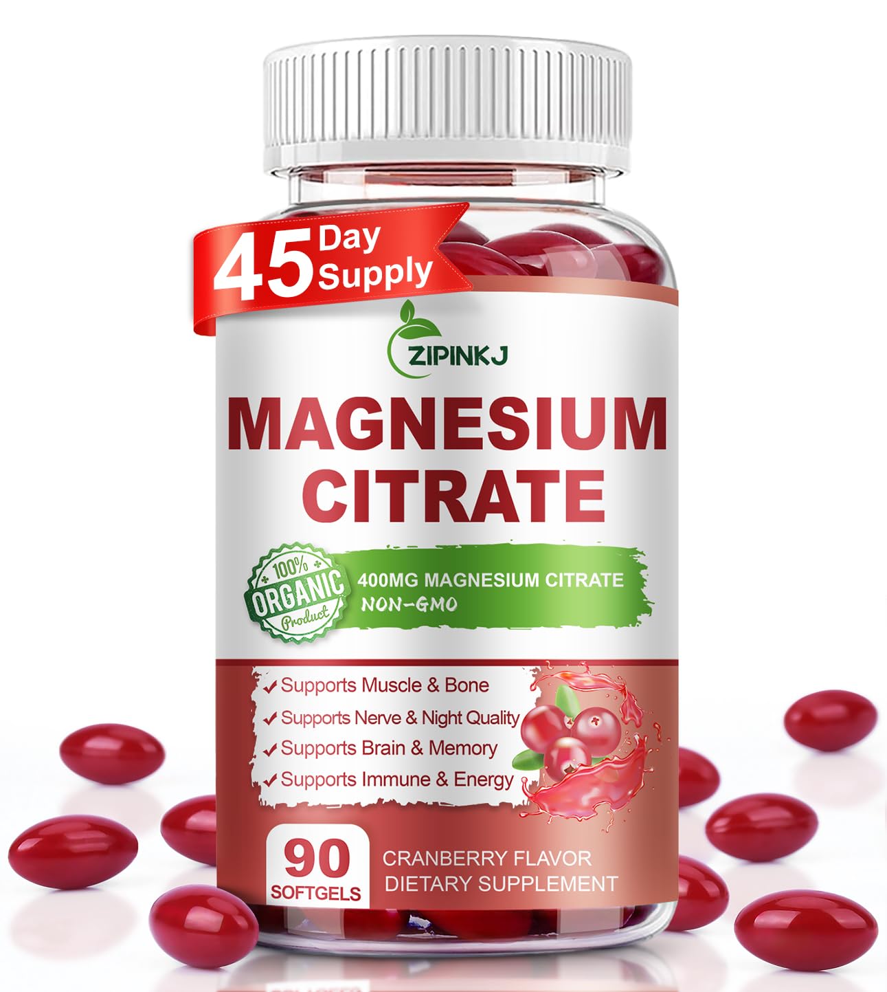 Magnesium Citrate Supplements 400mg for Women & Men, 90 Count 90 Count (Pack of 1)