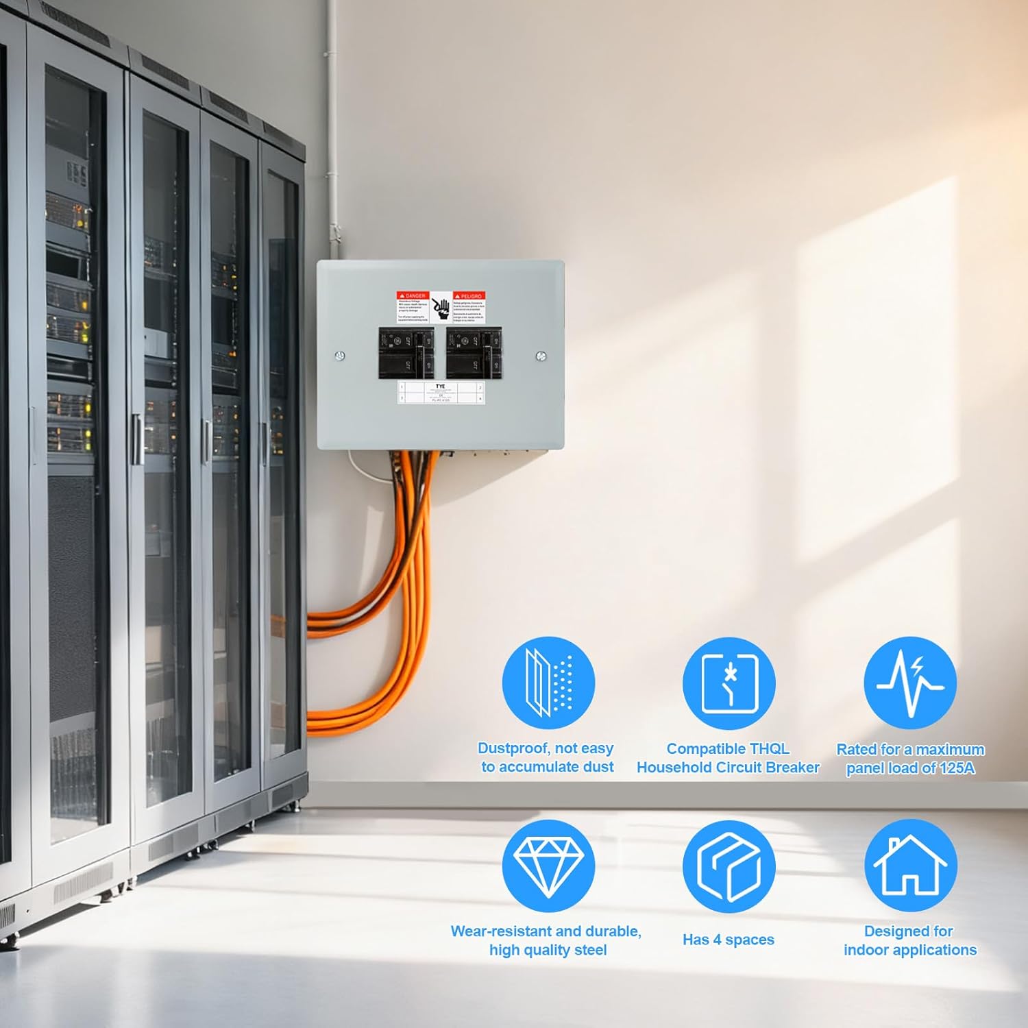 THQL Circuit Breaker Panels, 4-Space, 125A Circuit Breaker Distribution Box, 120V/240V Circuit Breaker Electrical Enclosure,Indoor Main Lug Load Center