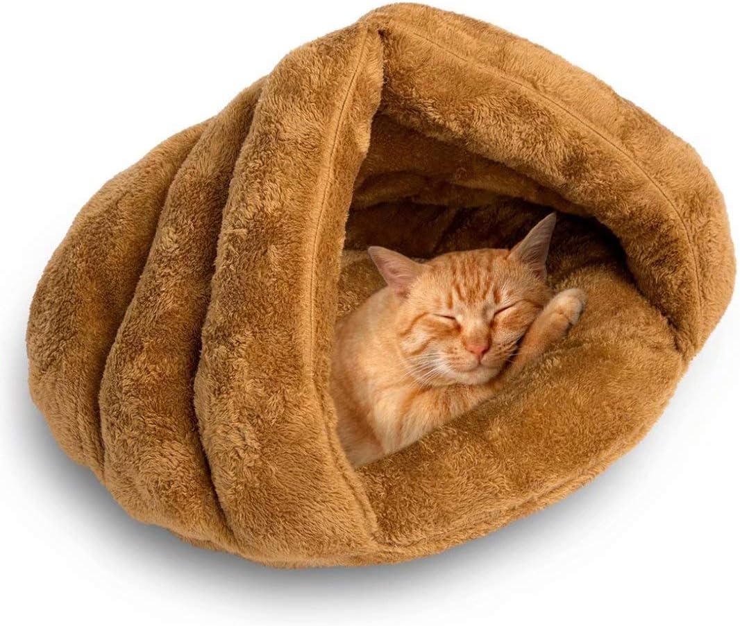 MeiLiMiYu Cat Plush Cave Bed Pet Self Warming Bed Portable Indoor Pet House for Winter Small Cat and Dog (Gray)