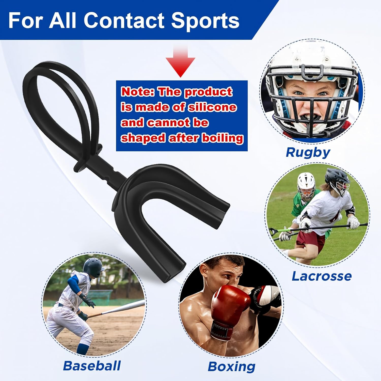 TOODOO 6 Pcs Strapped Mouth Guard Sports Mouthguard with Strap No Boil Football Boxing Mouthpiece Adult Youth Braces Soft Mouthguard for Lacrosse Basketball Hockey Wrestling