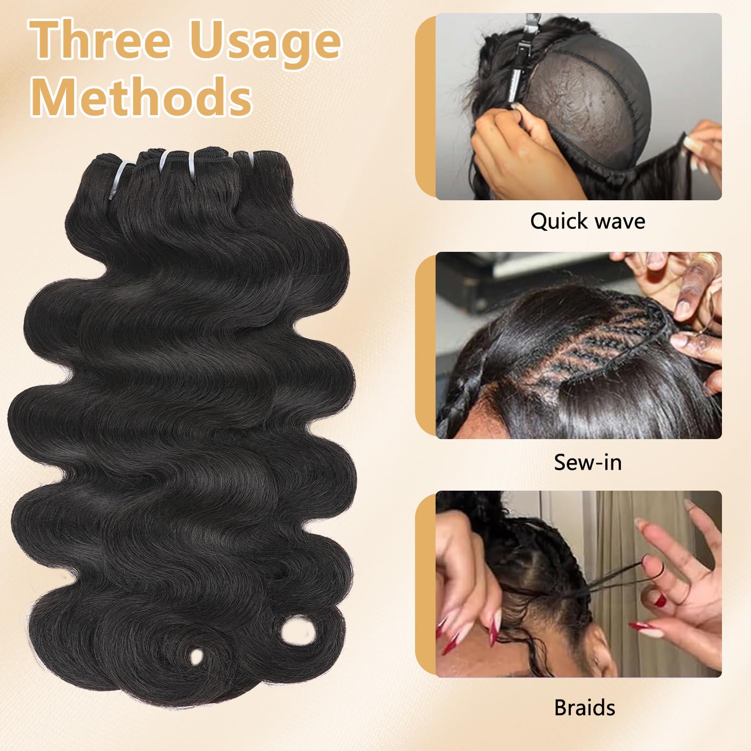 Human Hair 3 Bundles Human Hair Raw Body Wave Hair Bundles,100% Unprocessed Full Head Brazilian Virgin Hair 16A Premium Bundles 24 26 28 Inch Natural Color