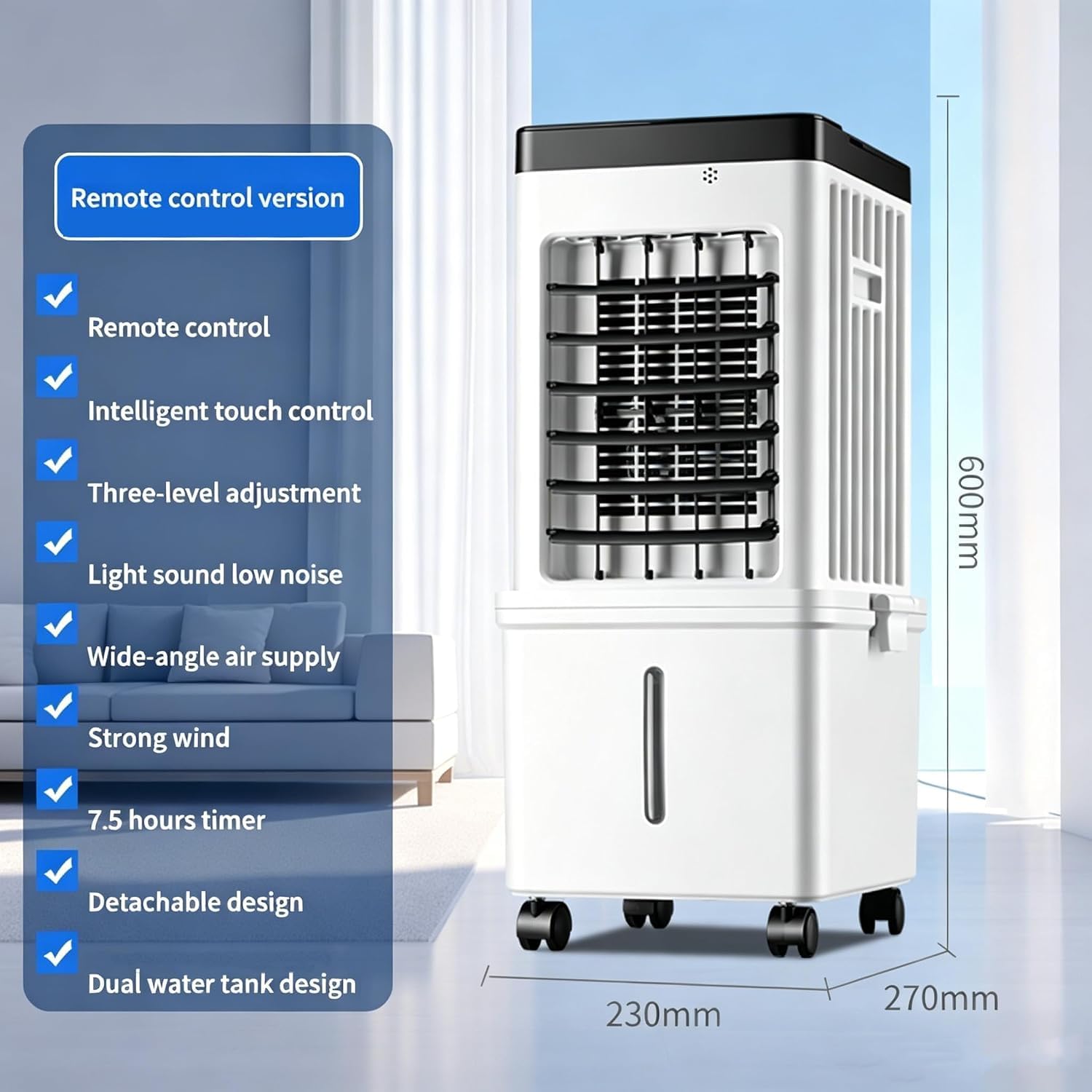 Condizionatore Portatile Senza Tubi, Ventilatore Con Telecomando 3 Velocità | Timer Integrato E Design Compatto, Ideale Per Camera Da Letto, Garage E Piccoli Ambienti