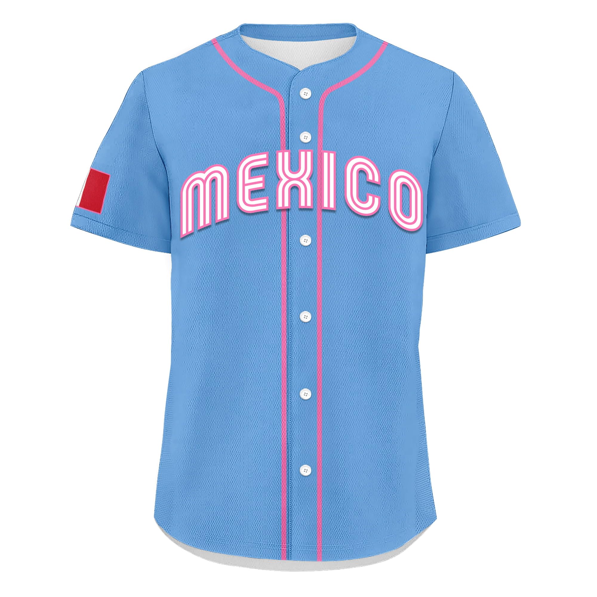 Custom Mexico Baseball Jersey with Flag, Personalized Name Number Mexican Short Sleeves Baseball Fan Uniform Shirts for Teams