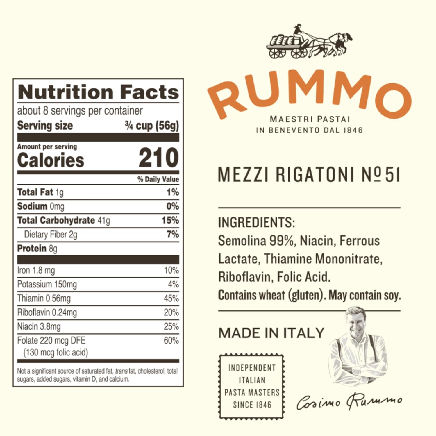 Rummo Mezzi Rigatoni Pasta N.51 - Rigatoni Pasta Noodles, Dry Rigatoni, Durum Wheat Pasta, Bronze Cut, Imported from Italy - 16 Ounce (Pack of 5)