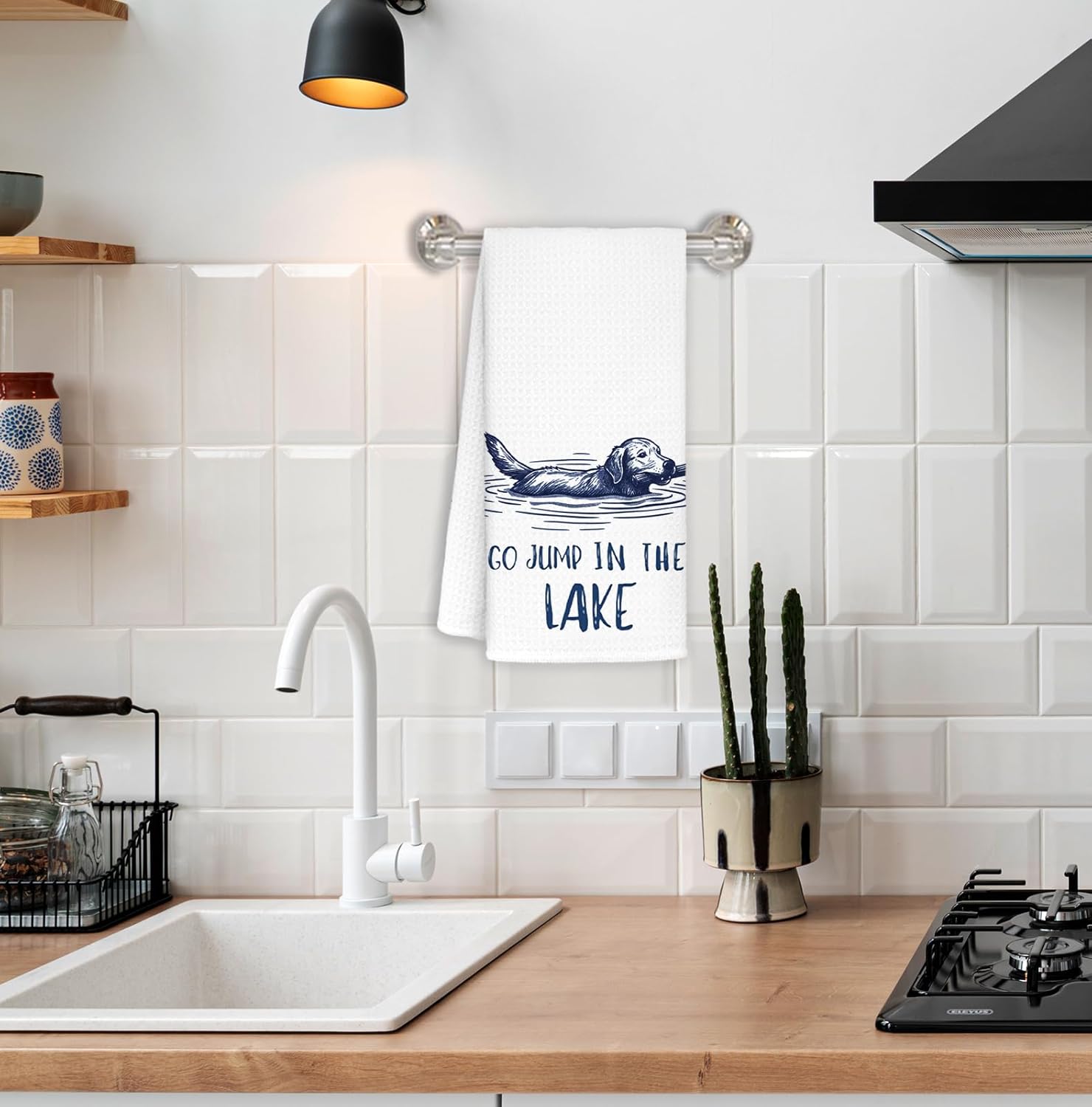 Lake Dog Kitchen Towel Decorative,Lake House Decor Dish Tea Towels,Funny Lake House Gifts, Dog Lover Mom Gifts Blue Hand Towels Drying Cloth for Kitchen Bathroom Decor, 16x24 Inch - Image 6