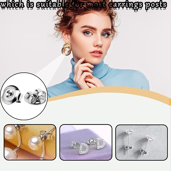 Earring Backs for Stud, Replacement Secure Ear Locking for Ear Posts, Stainless Steel Earring Backs Stopper for Droopy Ear(Silver,12pcs/6 Pairs,6x4.5mm)