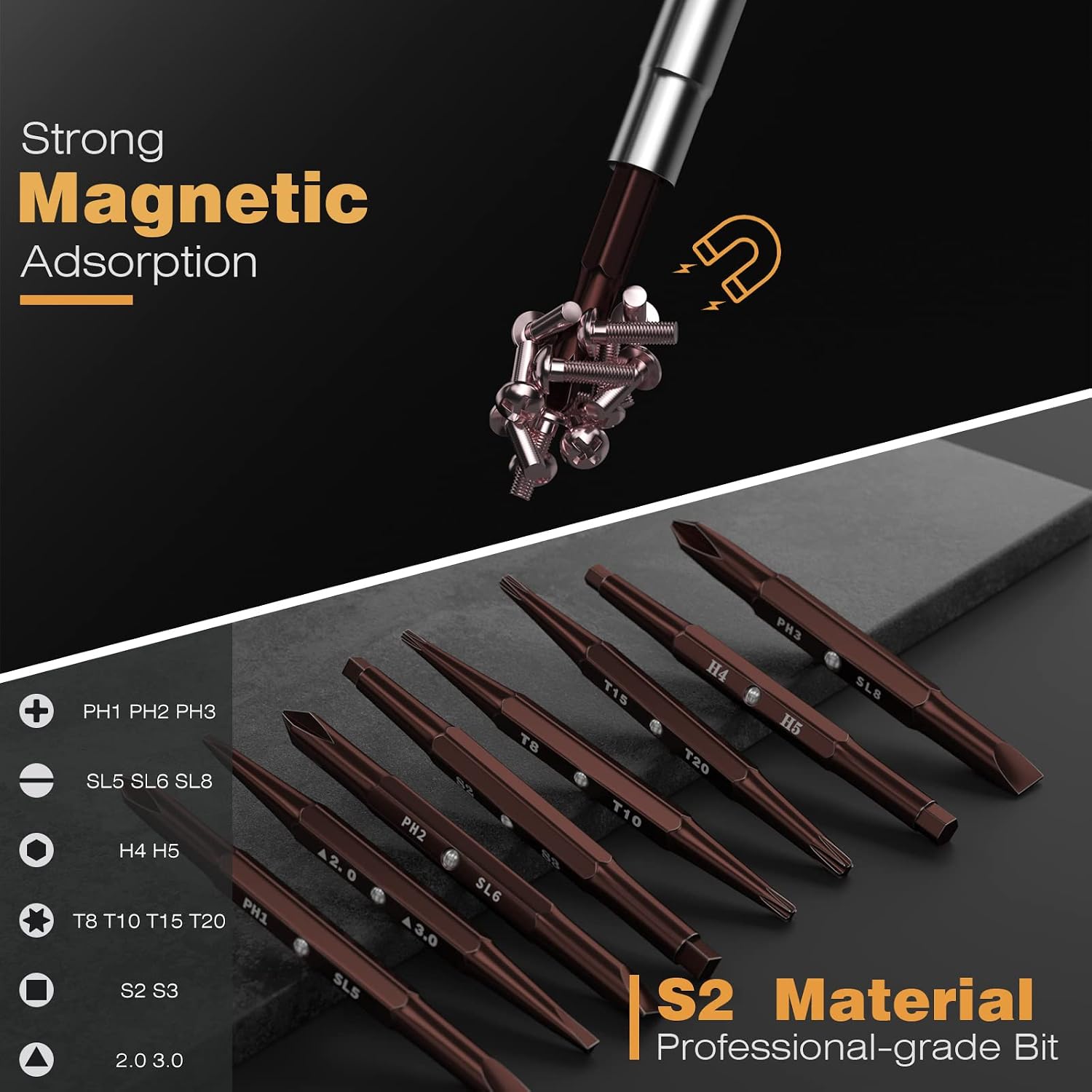 VIGRUE 19-in-1 Ratchet Screwdriver Set, S2 professional-grade Multi-Bit Screwdriver, Multi-purpose Magnetic Precision Driver High- Strength Bits, Slotted/Philips/Pozi/Torx/Hex Best Tool Gift for Man