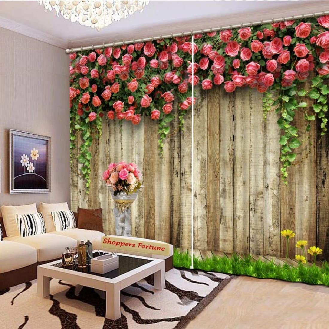 CVR Home DECORE3D Printed Beautifully Desgin Polyester Fabric Curtainss - Pack of 3 Curtains with Eyelet Ring for Long Door (9 feet) (4 x 9 Long Door) CVRRC0025