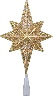 10" Lighted Gold Frosted Star of Bethlehem with Scrolling Christmas Tree Topper - Clear Lights