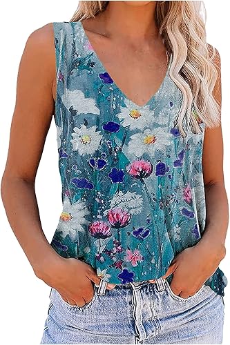 Tank Tops for Women Fashion 2023 Fashion Sexy V-Neck Workout Tops Summer Sleeveless Casual Tie Dye Loose T-Shirt Vest