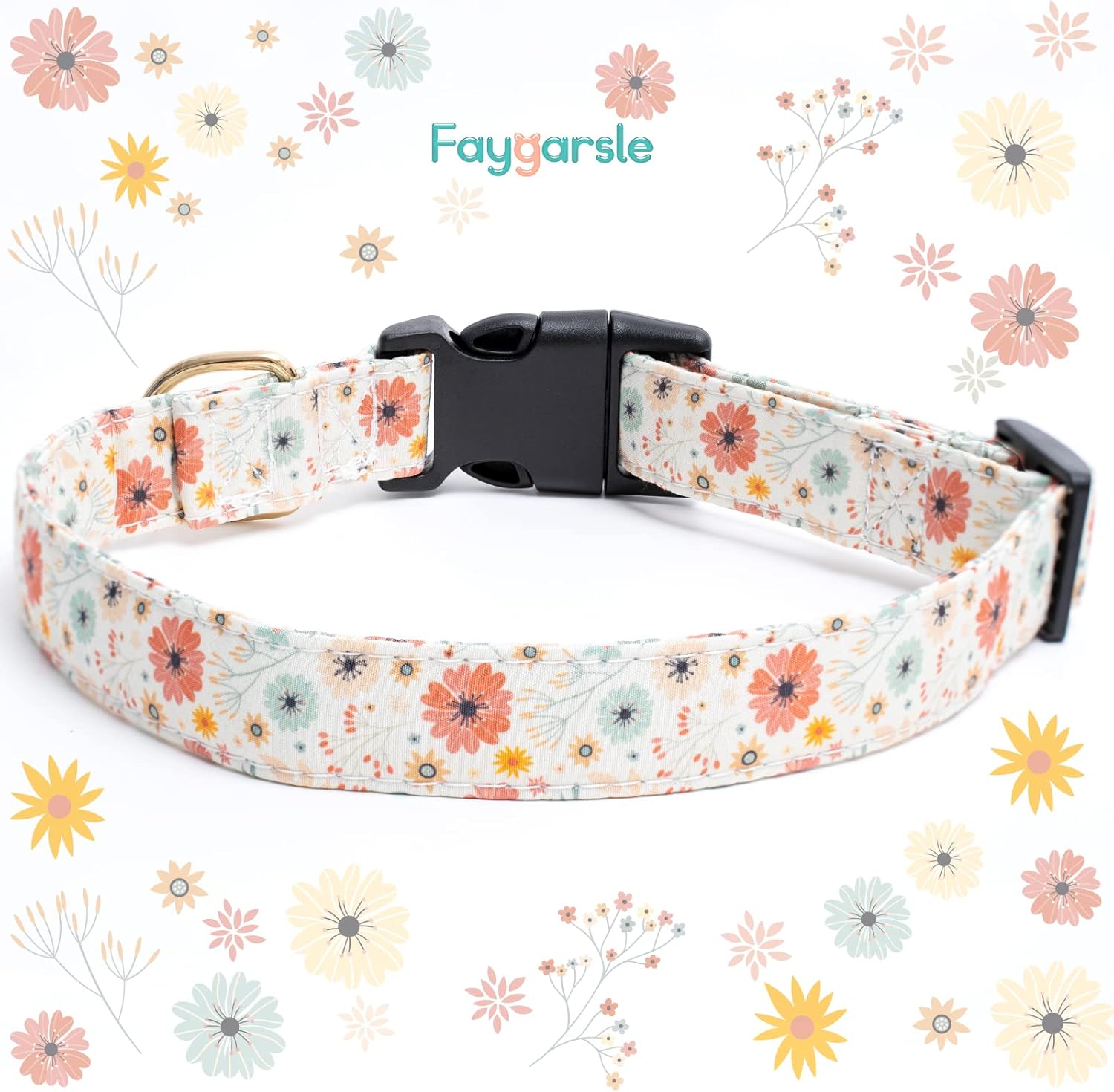 Faygarsle Cotton Designer Dogs Collar Cute Flower Dog Collars for Girl Female Small Medium Large Dogs with Flower Charms L : Pet Supplies