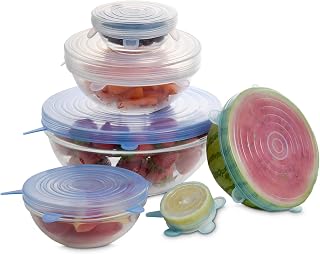 HIC Kitchen Reusable Stretch Food Storage Lids, Silicone, 13-Piece Set, Includes 12 Lids (2x 6 Sizes) Plus 1 Storage Bag