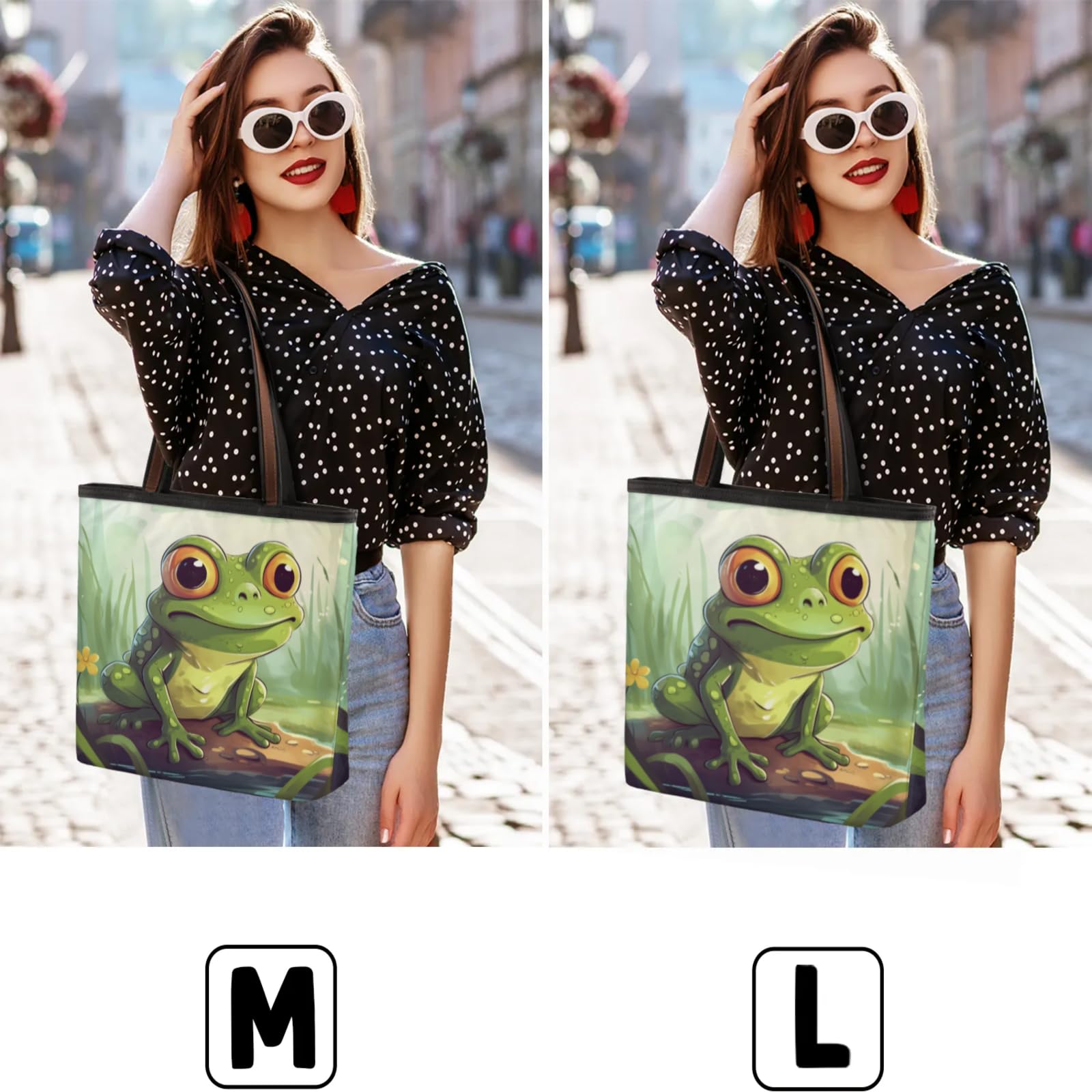 Cute Watercolor Frog Pond Tote Bag Multi Pocket Zippered Beach Bag Lightweight Waterproof Handbag for Women Men Work Gym Travel Swimming Yoga Grocery Shopping L