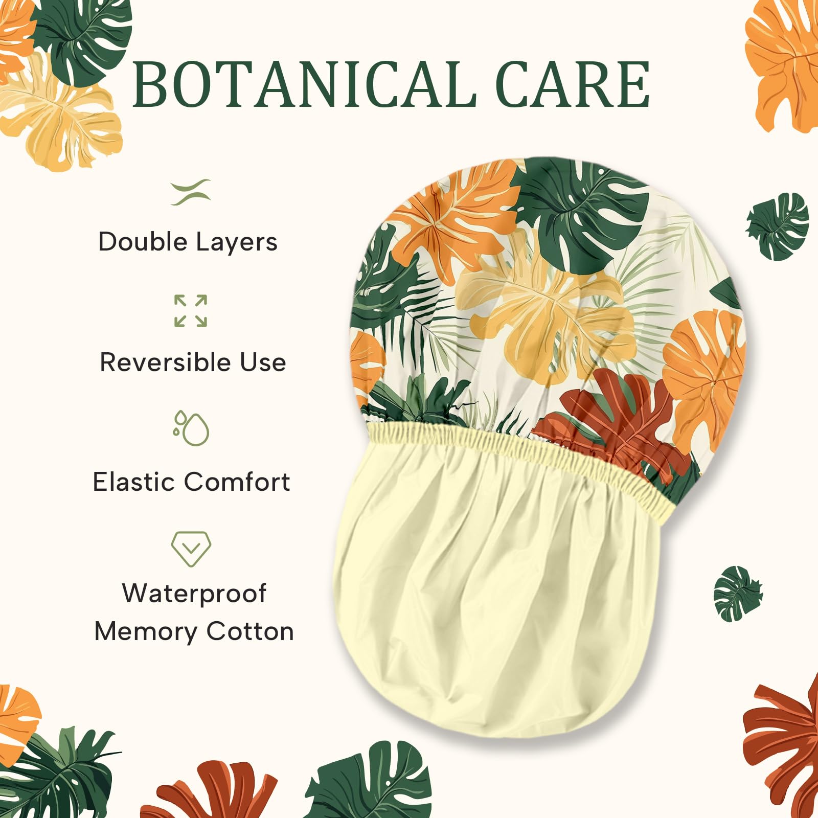 Years calm - Lot de bonnets de douche pour femmes réutilisables et imperméables – Bonnet élastique à double couche avec impression botanique tropicale pour la douche, le spa, les voyages, le bain et